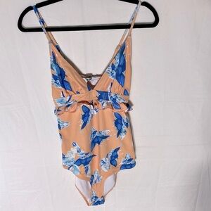 5/$25 Cupshe Orange Blue Floral Print One Piece Bathing Suit Swimsuit M